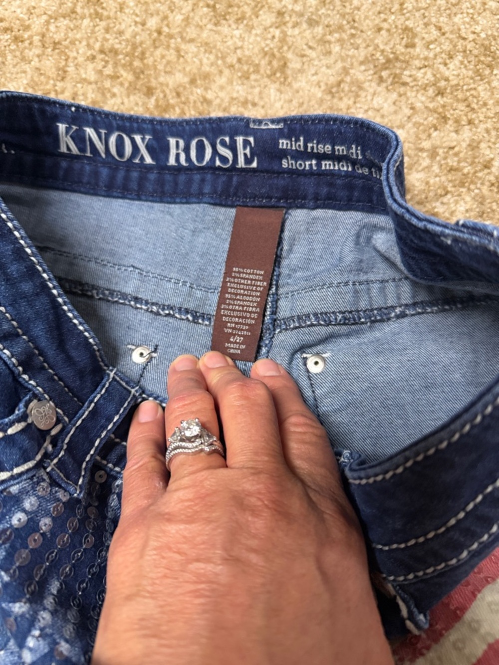 Knox Rose Patriotic Sequin Denim Shorts - Blue & Red - Picture 2 of 3